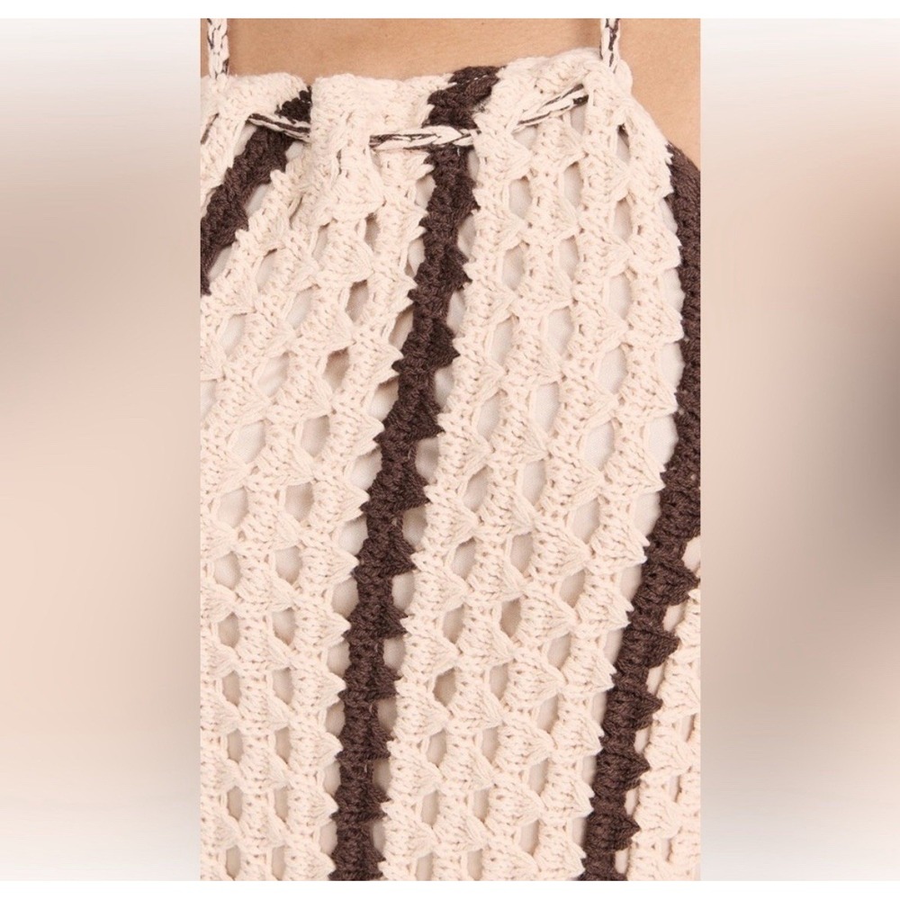 Moon River‎ Brown Tan Striped Fringe Halter Sleeveless Midi Dress Boho Size S - Picture 4 of 4